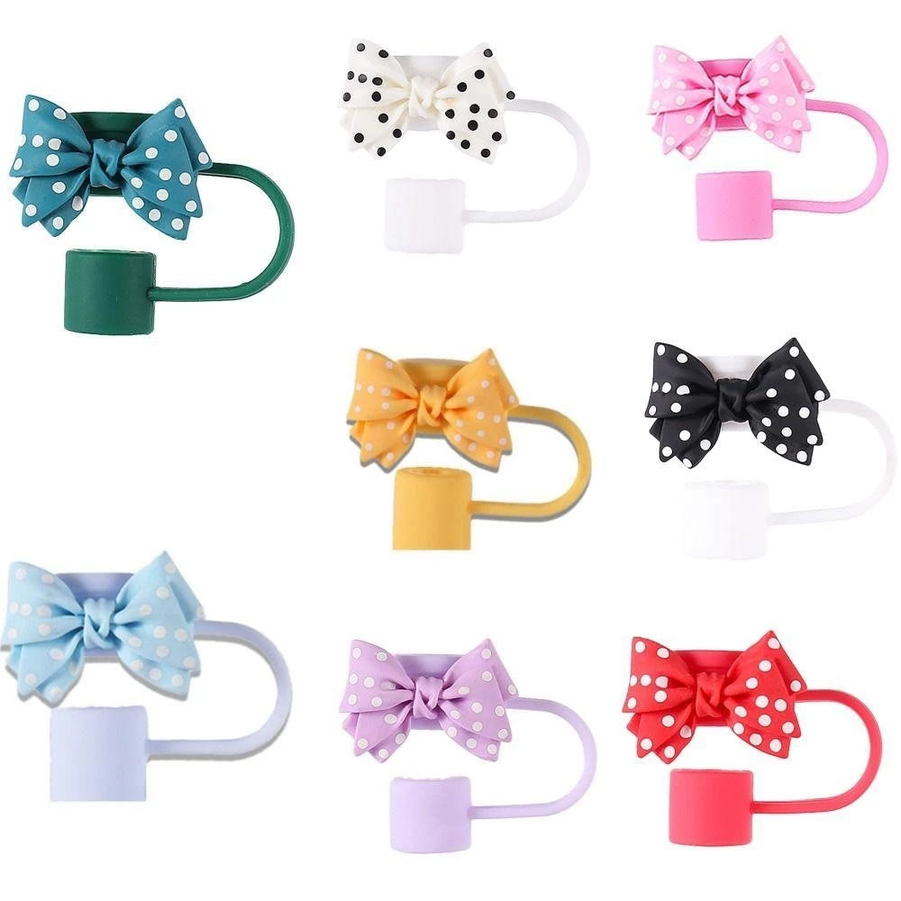 4 Pcs Polka Dot Bow Straw Toppers Set