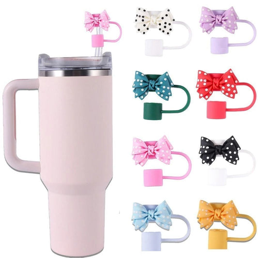 4 Pcs  Polka Dot Bow Straw Toppers Set